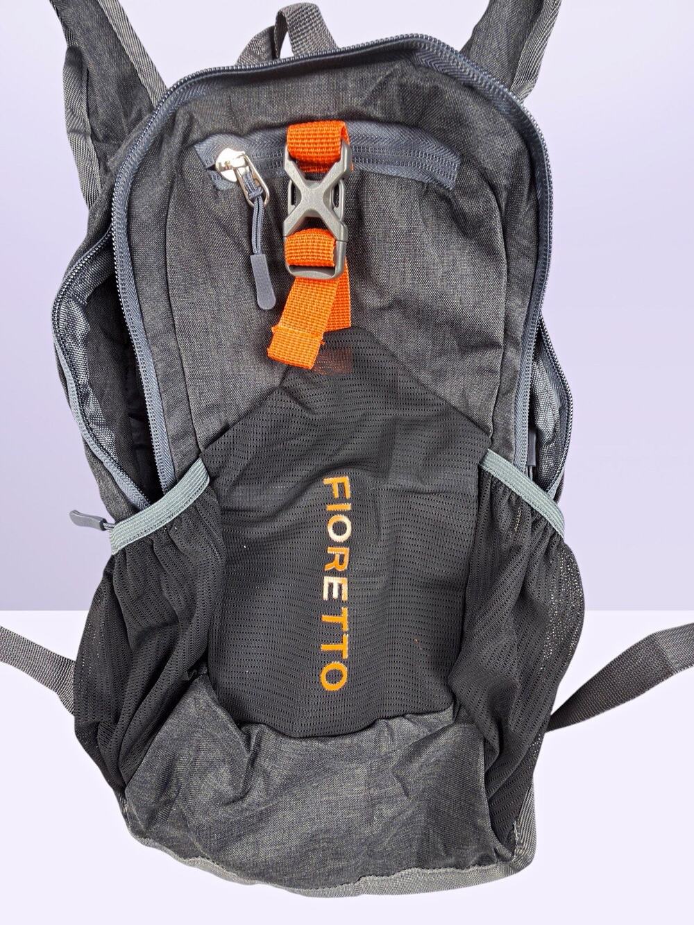 FIORETTO Black/Orange Hydration Backpack Hiking Adjustable Straps Zip 2 Pkt